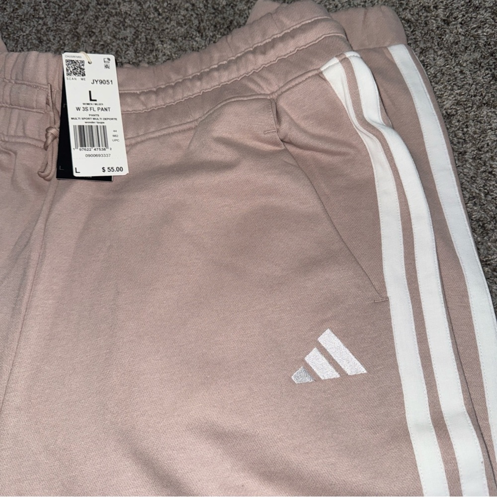 Adidas Kids Light Pink Sweatpants with White Stripes
